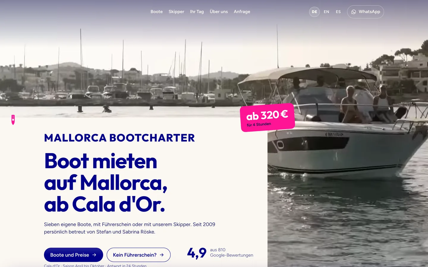 Startseite von Mallorca Bootcharter: Boot mieten auf Mallorca, ab Cala d'Or