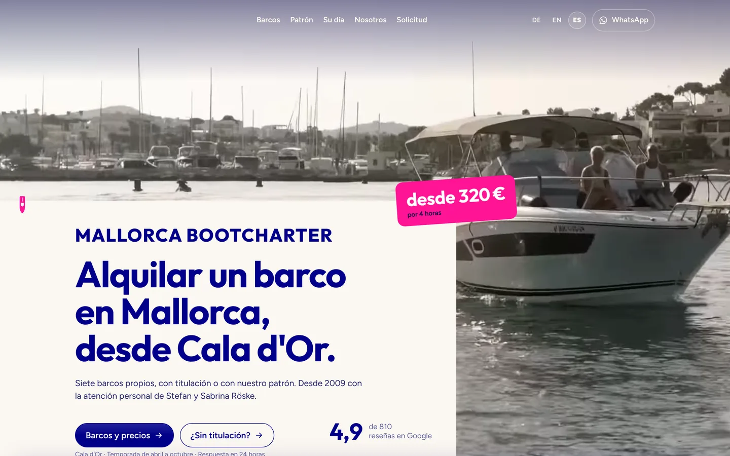 Spanische Startseite: Alquilar un barco en Mallorca, desde Cala d'Or