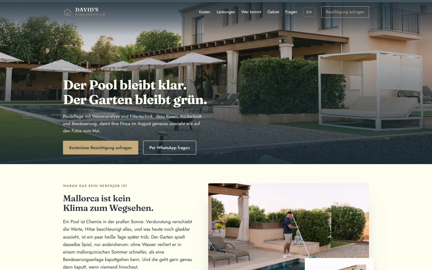 Leistungsseite Pool und Garten: Der Pool bleibt klar. Der Garten bleibt grün.