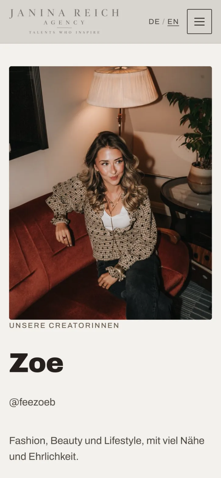 Seite der Creatorin Zoe auf dem Handy