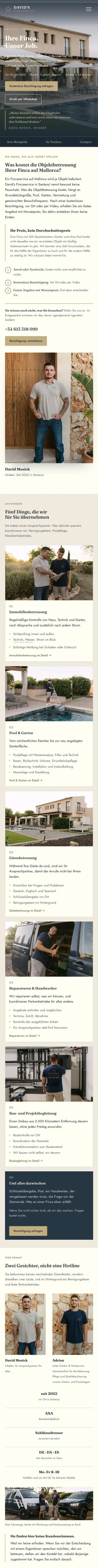 Startseite von Davids Fincaservice auf dem Handy