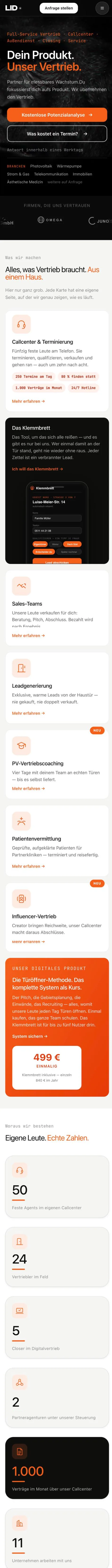 Startseite der LID Group auf dem Handy