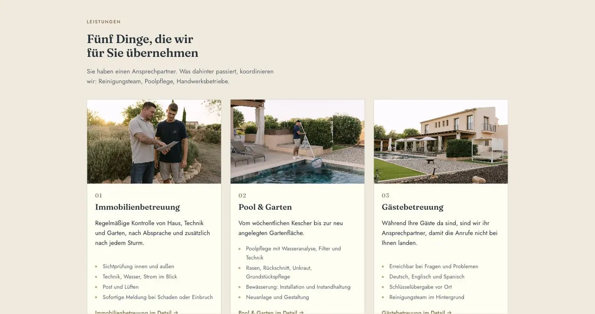 Ausschnitt der von John Tornado gebauten Seite davids-fincaservice.com
